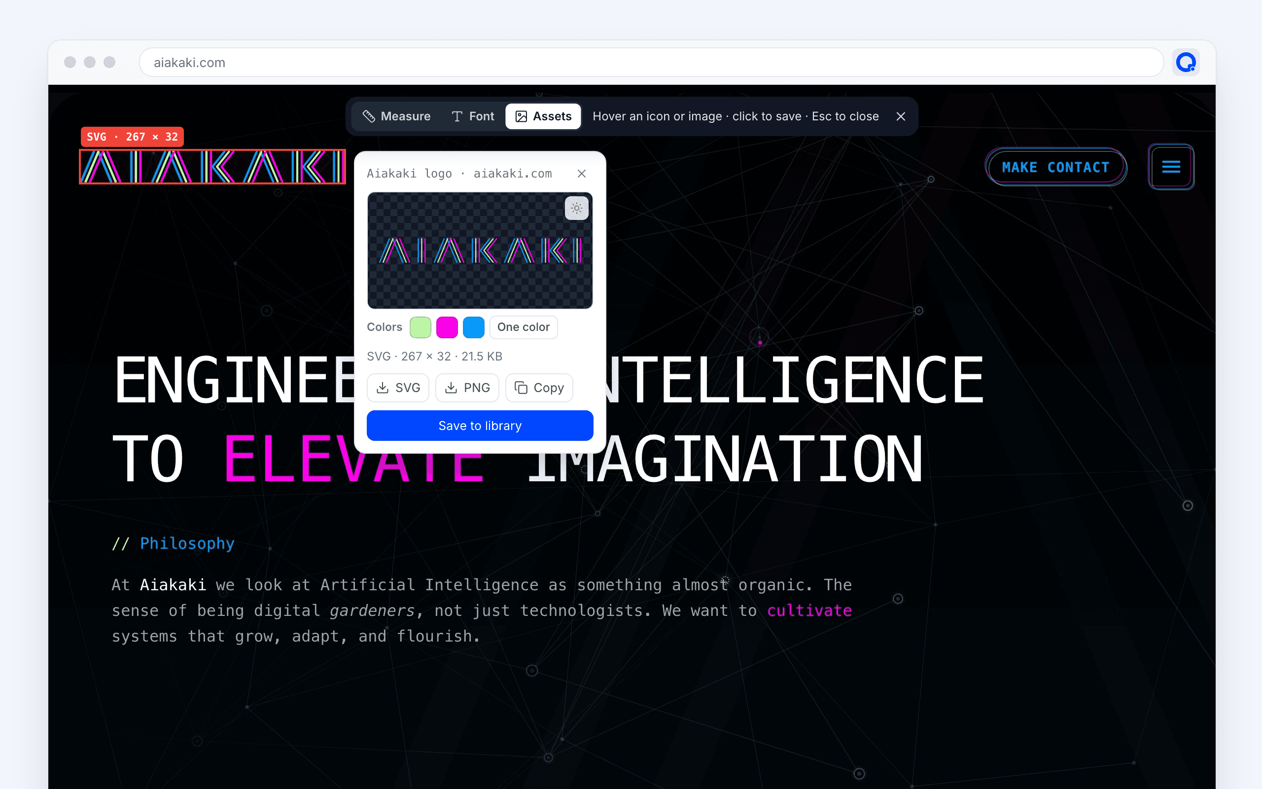 Quixplain picking up the Aiakaki logo on aiakaki.com as an SVG, with its colours